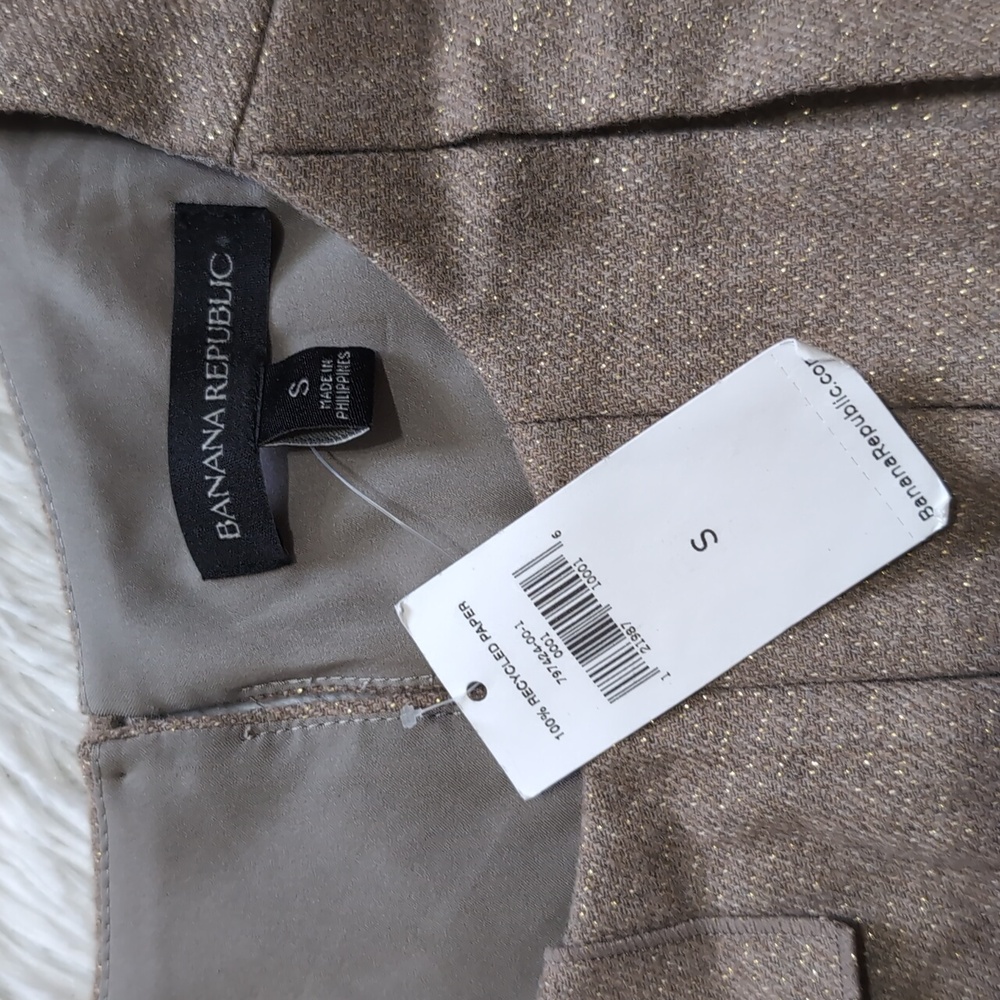 NWT Banana Republic Metallic Gold & Tan Wool Blend Pleated Top Size Small - Picture 8 of 11